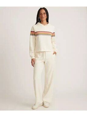 Marine Layer Women's M/L Cream Anytime Rainbow Stripe Hoodie Wide-Leg Sweatpants